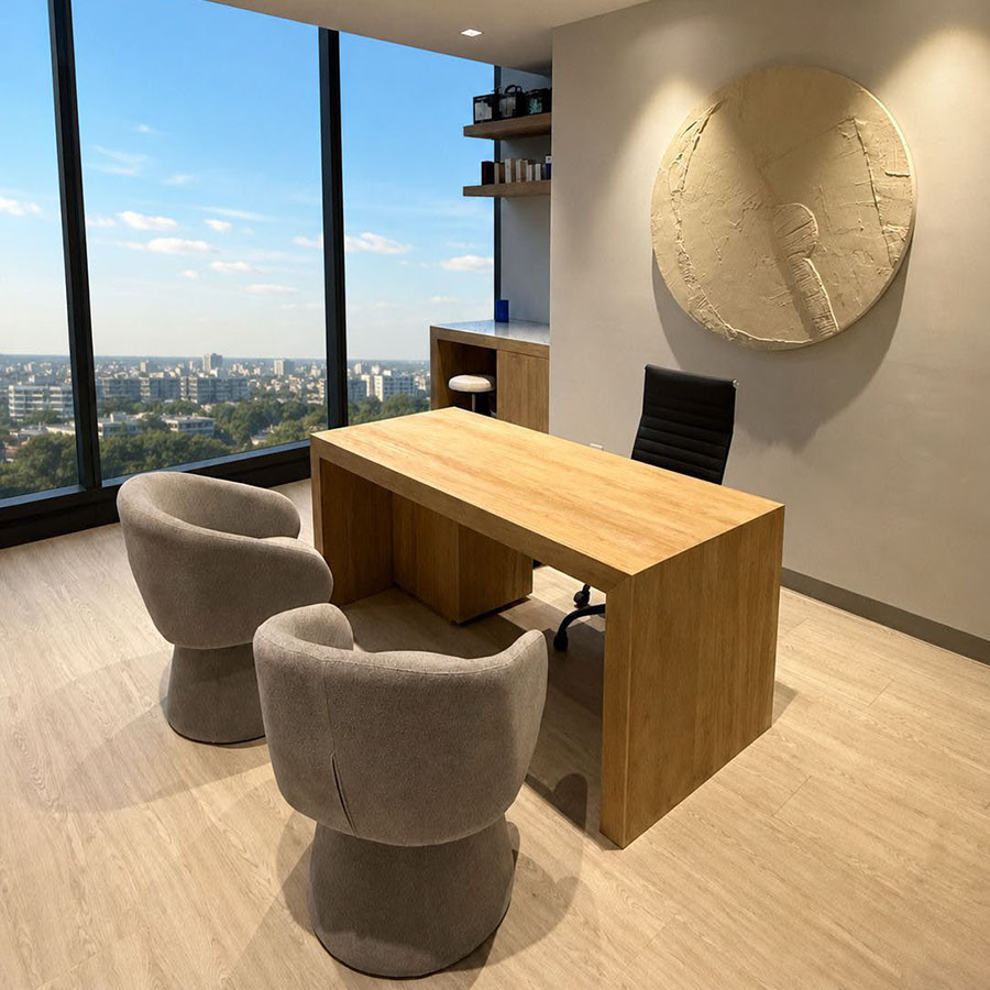 Consultorio con escritorio y sillones